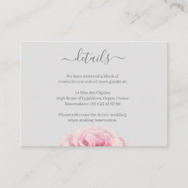 Cartão De Informações Detalhes do Hotel Floral Casamento Floral de Cinza