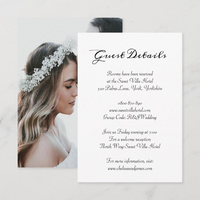 Cartão De Informações Detalhes do Hotel Guest de Caligrafia de Fotografi (Frente/Verso)