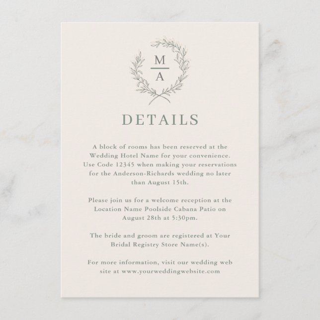 Cartão De Informações Detalhes do Monograma Elegante Simples e Profundo  (Frente)