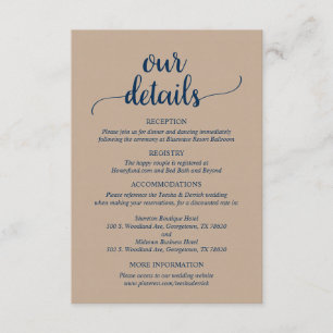 Cartão De Informações Detalhes do Nosso Casamento,  Rústico Azul-Marinho