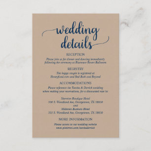 Cartão De Informações Detalhes do Nosso Casamento, Rústico Kraft Azul-Ma