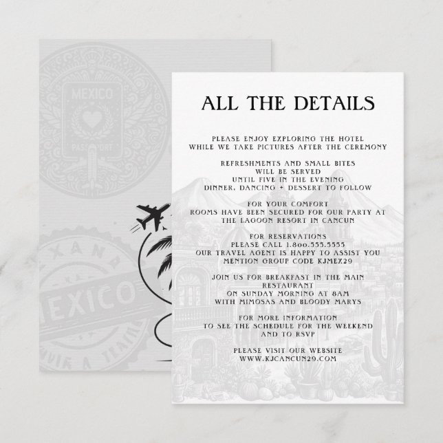 Cartão De Informações Detalhes do Passaporte do México (Frente/Verso)