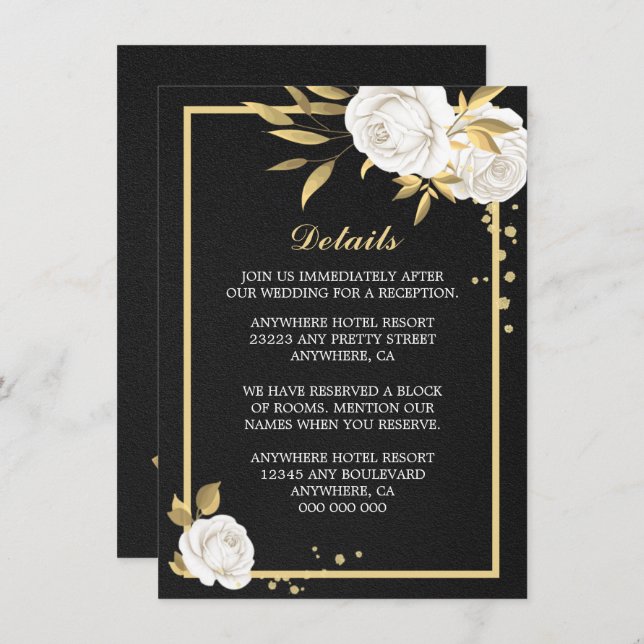 Cartão De Informações detalhes do preto floral de ouro branco (Frente/Verso)