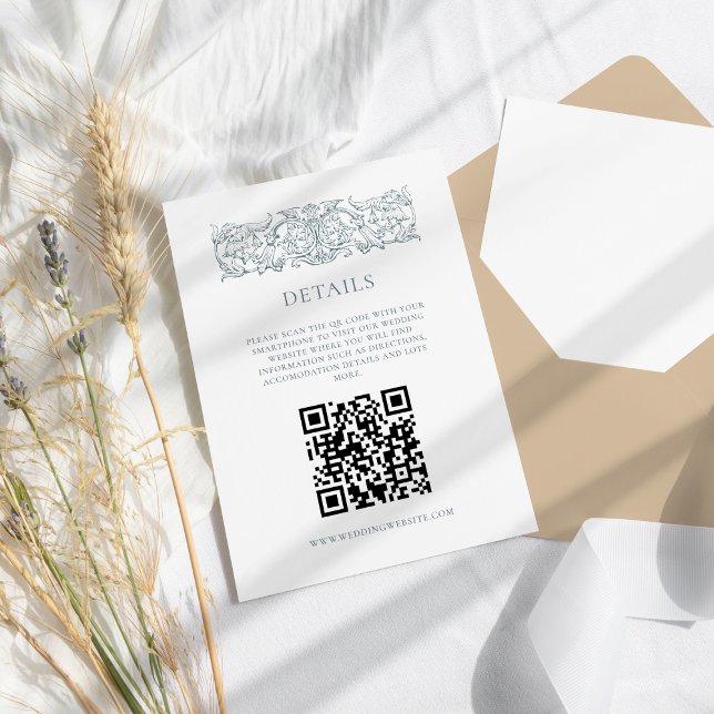 Cartão De Informações Detalhes do QRcode Elegante Elegante Dusty Barroco (Criador carregado)