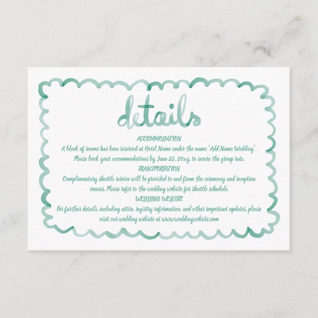 Cartão De Informações Detalhes do Quadro Verde Oleícola Desenhado À Mão (Frente)