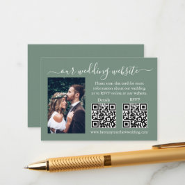 Cartão De Informações Detalhes do RSVP de Casamento Foto 2 QR Sage Green