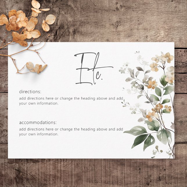 Cartão De Informações Detalhes do Rústico Delicado Tan Cair Flores Selva (Rustic Delicate Tan Fall Wildflowers Wedding Details Card)