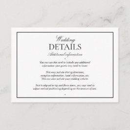 Cartão De Informações Detalhes do Script Clássico Branco Preto Elegante