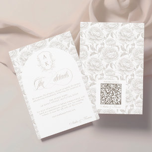 Cartão De Informações Detalhes do Script Monograma Pale Taupe de Casamen