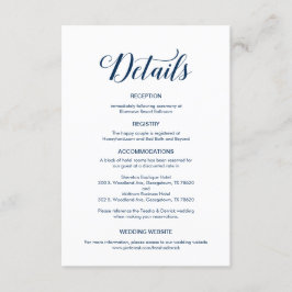 Cartão De Informações Detalhes do Site de Casamento, Azul Marinho Elegan