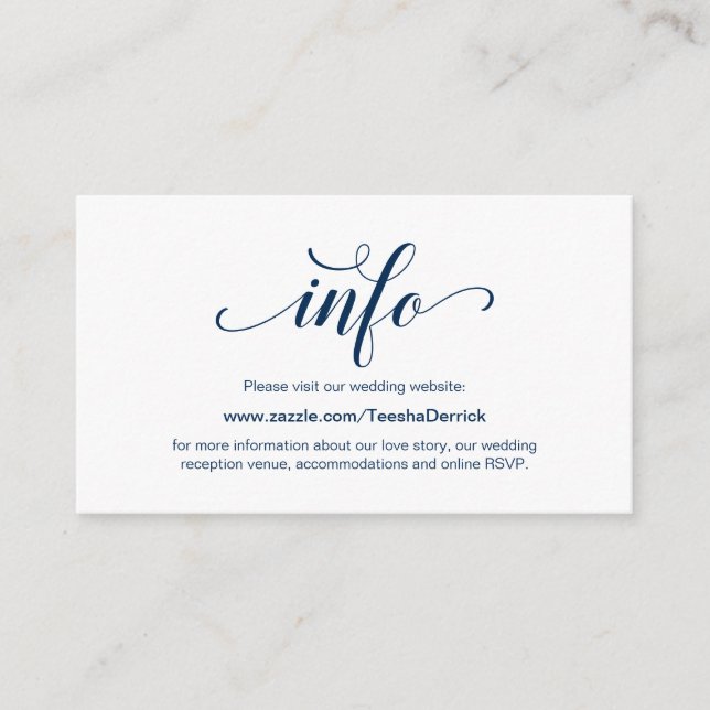 Cartão De Informações Detalhes do Site de Casamento, Azul Marinho Elegan (Frente)