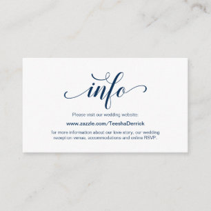 Cartão De Informações Detalhes do Site de Casamento, Azul Marinho Elegan