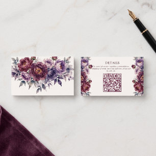 Cartão De Informações Detalhes do Site de Casamento com Código QR Floral