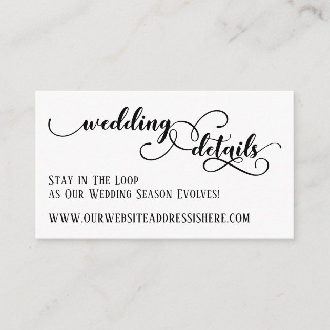 Cartão De Informações Detalhes do Site de Casamento em Escrito Elaborado (Frente)