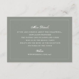 Cartão De Informações Detalhes do Site de Casamento Formal Sage Green