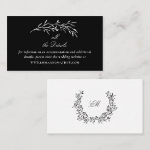 Cartão De Informações Detalhes do Site de Casamento Preto Elegante