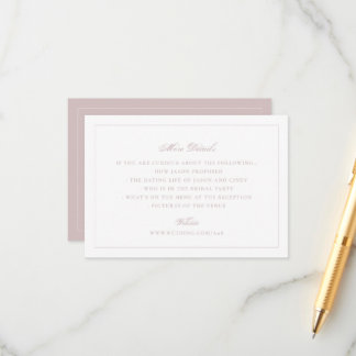 Cartão De Informações Detalhes do Site de Casamento Rosa Bege Elegante
