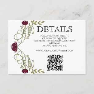 Cartão De Informações Detalhes do Site de Casamento Rosa Borgonha Art No