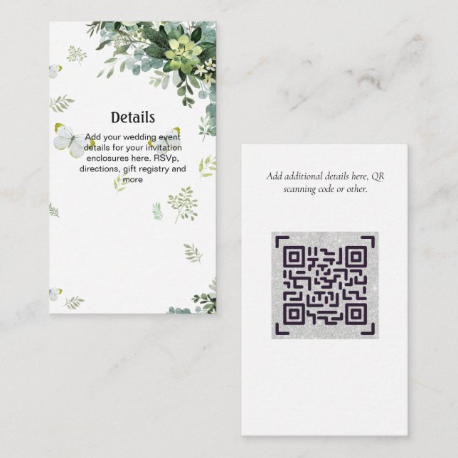 Cartão De Informações Detalhes do Site de Casamento Verde QRCode RSVP Ho (Frente/Verso)