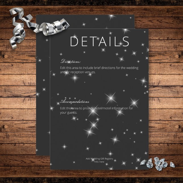 Cartão De Informações Detalhes do Sparkle Black Winter de carvão moderno (Modern Charcoal Black Winter Sparkle Details Enclosure Card)