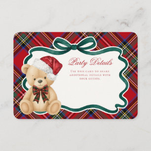 Cartão De Informações Detalhes do Urso de Natal Xadrez Tartan Vermelho