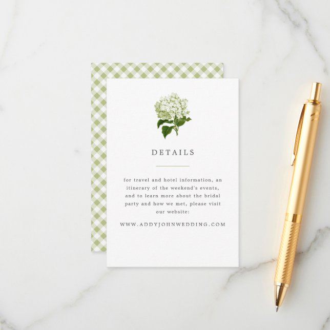 Cartão De Informações Detalhes do Verde e Branco e Hydrangea (Frente/Verso In Situ)
