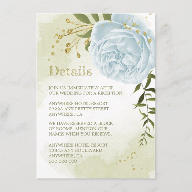 Cartão De Informações detalhes do verde romântico flores azuis (Frente)