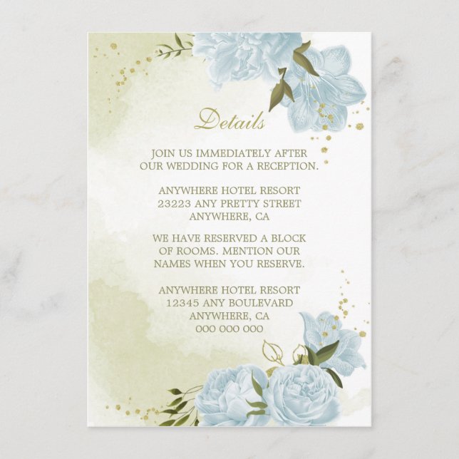 Cartão De Informações detalhes do verde romântico flores azuis (Frente)