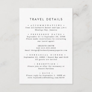 Cartão De Informações Detalhes do Viagem de Casamento de Destino da Tipo