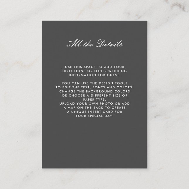 Cartão De Informações Detalhes do WEDDING FLORAL monocromático da cinza  (Frente)