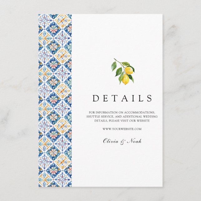 Cartão De Informações Detalhes dos Azulejos de Limão Mediterrâneo  (Frente)