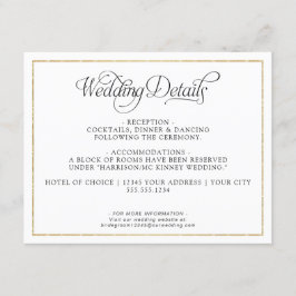Cartão De Informações Detalhes Dourados do Casamento do Script Monograma