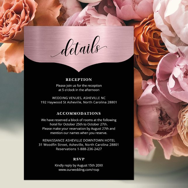 Cartão De Informações Detalhes Dourados do Rosa Metálico do Script Chic  (Criador carregado)