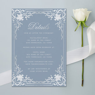 Cartão De Informações Detalhes Dusty Blue Elegante Casamento Vintage Pra