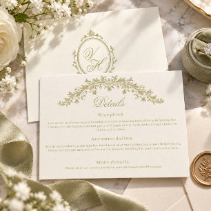 Cartão De Informações Detalhes Elegantes de Herança de Casamento da Era