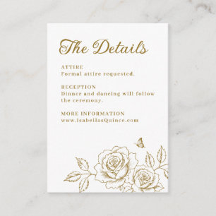 Cartão De Informações Detalhes Elegantes de Rosa Dourada para Quinceañer