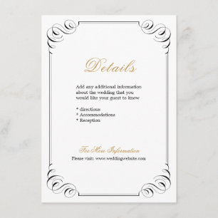 Cartão De Informações Detalhes elegantes do casamento da caligrafia do