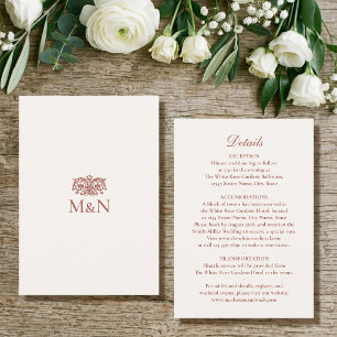 Cartão De Informações Detalhes Elegantes Monograma de Casamento Terracot