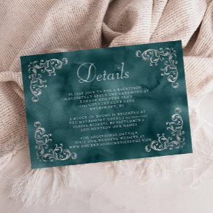 Cartão De Informações Detalhes em Aquarela Azul Teal Prata Vintage