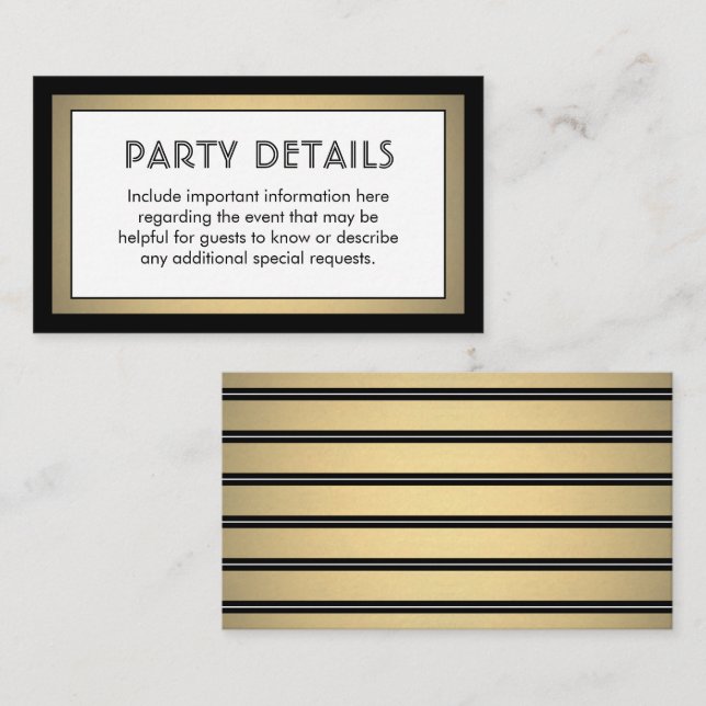 Cartão De Informações Detalhes em Faux Foil Preto, Branco e Dourado Mode (Frente/Verso)