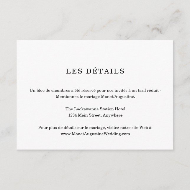 Cartão de Informações / Detalhes em Francês (Frente)