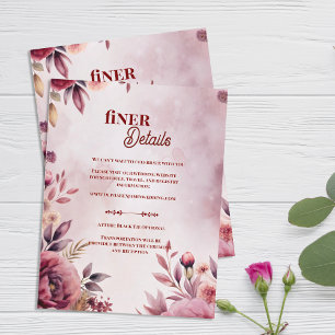 Cartão De Informações Detalhes Finos de Casamento Floral Rosa Romântico