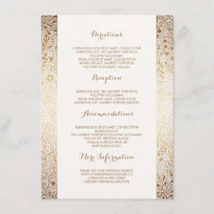 Cartão De Informações Detalhes florais brancos Dourados do casamento -