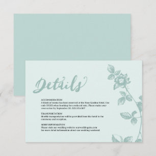 Cartão De Informações Detalhes Florais Caprichosos em Azul Rústico