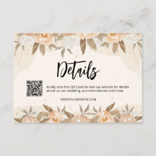 Cartão De Informações Detalhes Florais de Aquarela em Pêssego Rústico