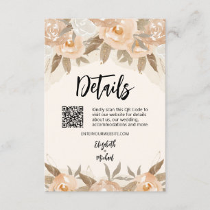 Cartão De Informações Detalhes Florais de Aquarela em Tons de Pêssego Rú