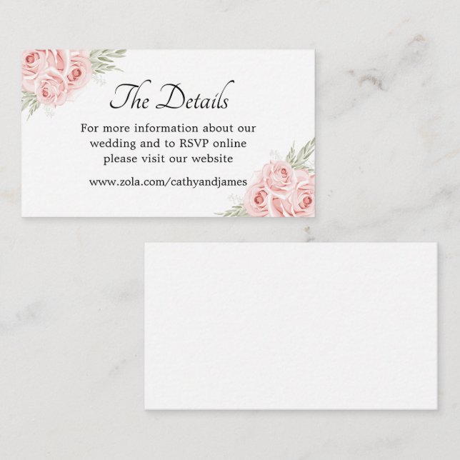 Cartão De Informações Detalhes Florais de Rosa Rosa Elegante para Enclos (Frente/Verso)