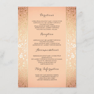 Cartão De Informações Detalhes florais do casamento do pêssego Dourado