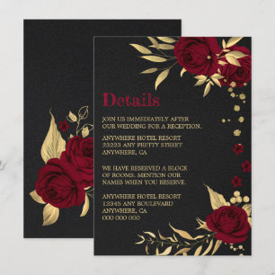Cartão De Informações detalhes florais do ouro burgundy