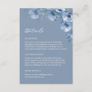 Cartão De Informações Detalhes Florais em Aquarela Azul de Belas Artes
